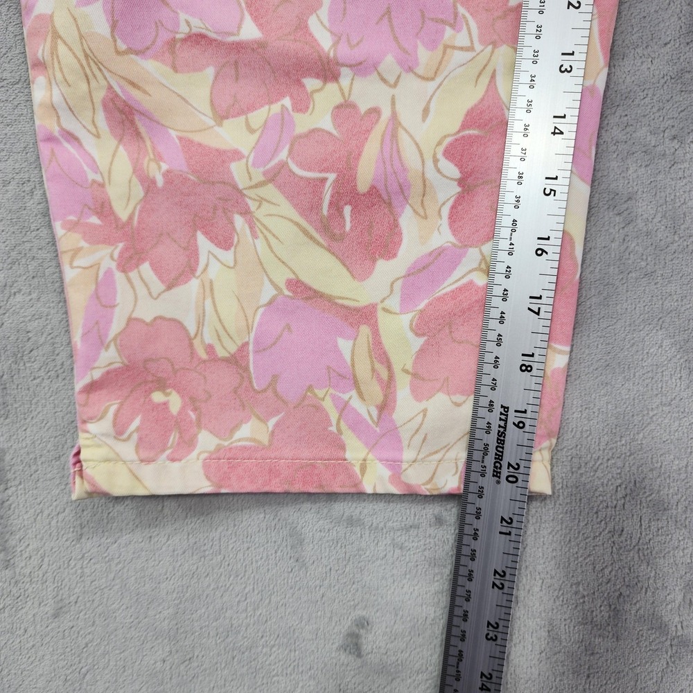 Vintage Gloria Vanderbilt Pants Womens 12 Pink Floral Twill Capri Crop Stretch - Picture 8 of 10